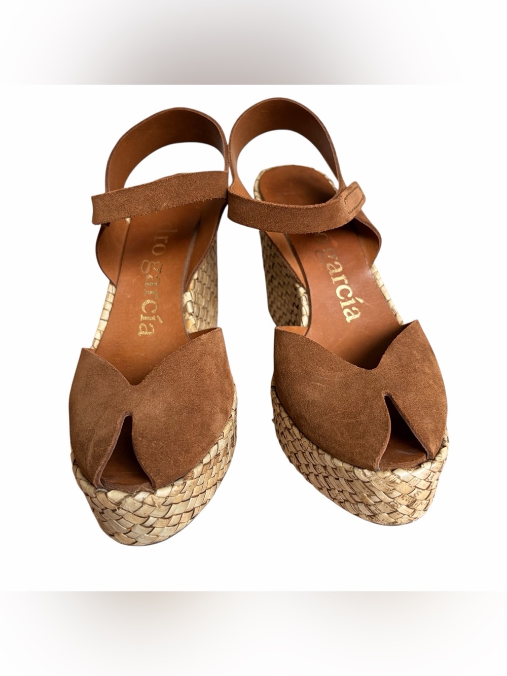 Pedro García Brown Suede Woven Wedge Sandals Boho Mediterranean Resort Size 37.5 - Picture 6 of 13